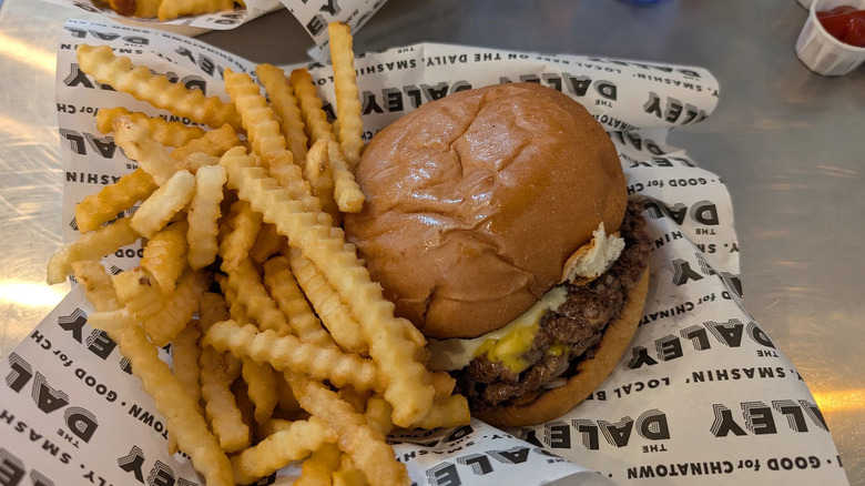 Burger and crinkle fries from the Daley Burger