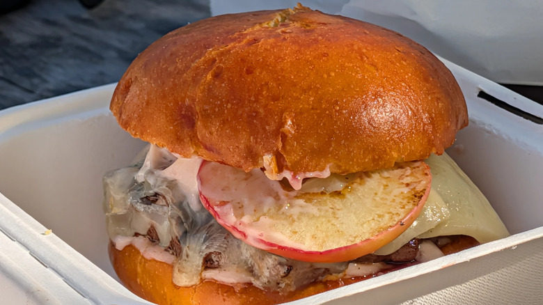 Cheeseburger with apples from Burger Barn in Jeffersonville, Vermont