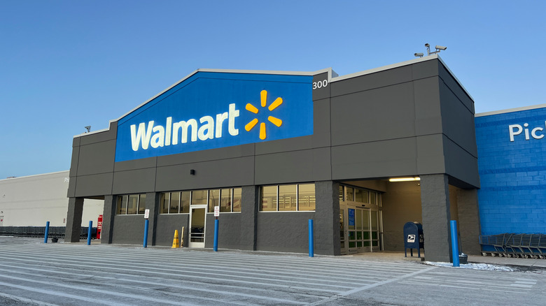 Walmart exterior with an empty parking lot