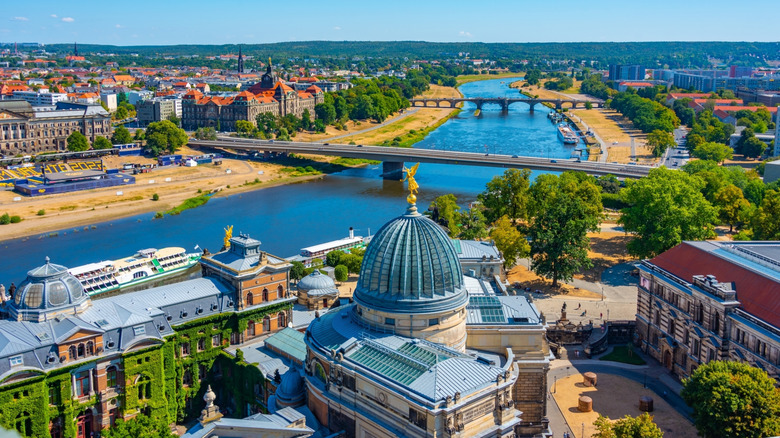 Panorama view of river Elbe and Academy of Fine Arts.