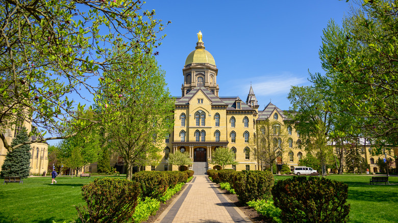 The University of Notre Dame's landmark building with a golden dome in South Bend, Indiana
