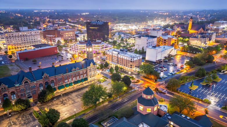 An aerial view of Springfield, Ohio, in the evening