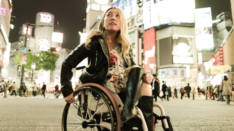 Asian woman in wheelchair in Tokyo