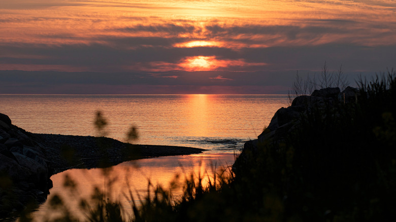 Sunset from New Buffalo shore in Michigan