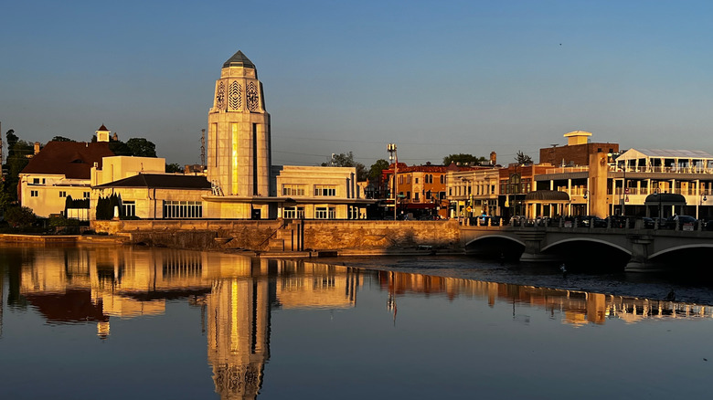 View of downtown St. Charles and Fox River in Illinois