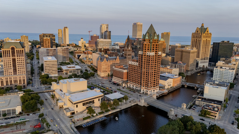 Buildings on the Milwaukee Skyline at sunrise