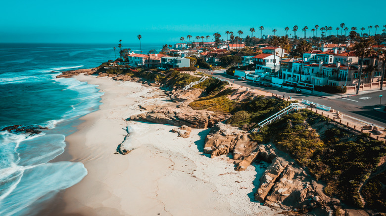 Beach with houses in the background in San Diego, California