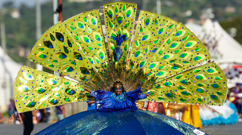 A woman in an elaborate during Carnival celebrations in Trinidad