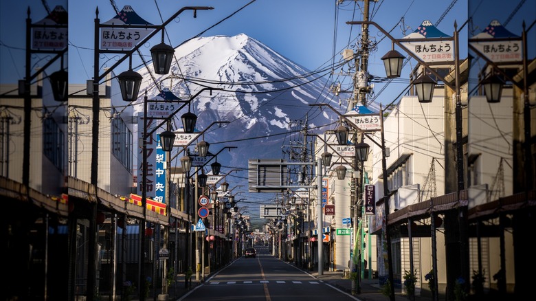 Mount Fuji and city street
