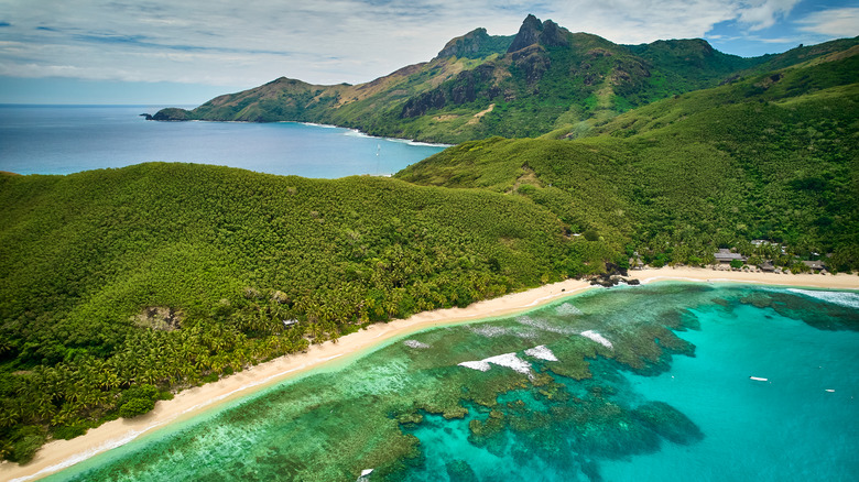 Aerial view of an island in Fiji