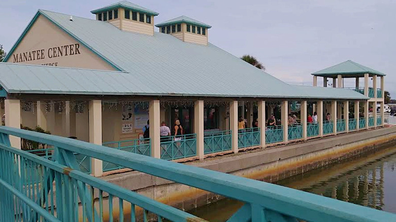 The Manatee Observation & Education Center at night.