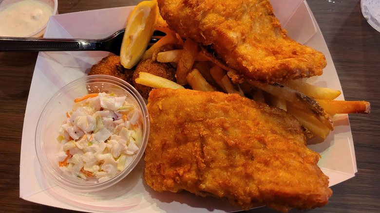 Fish and chips from Scalawags Whitefish & Chips in Michigan