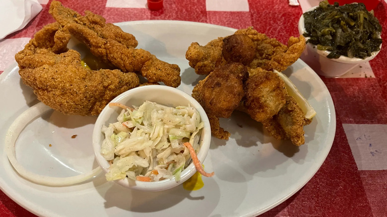 Fried catfish and coleslaw from Taylor Grocery in Taylor, Mississippi