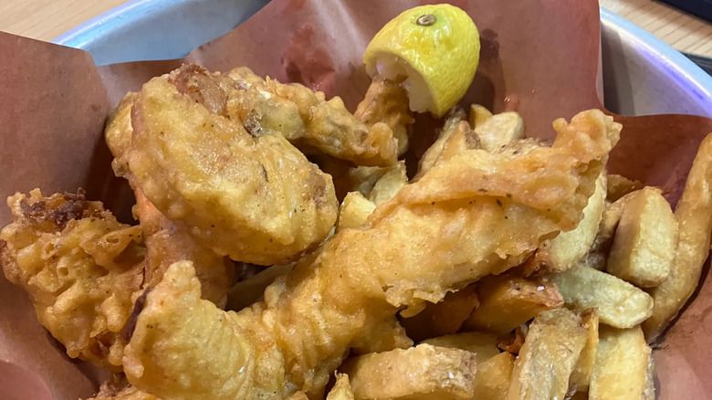 Fried halibut and fries from Beer & Fish Company in Fargo, North Dakota