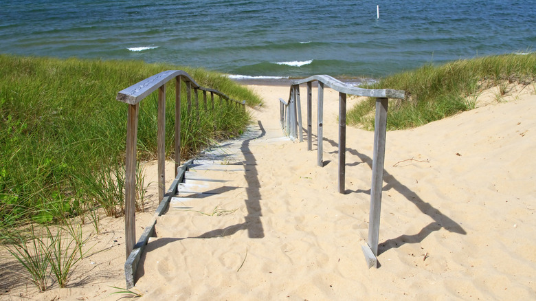 Wooden stairs leading to Oval Beach