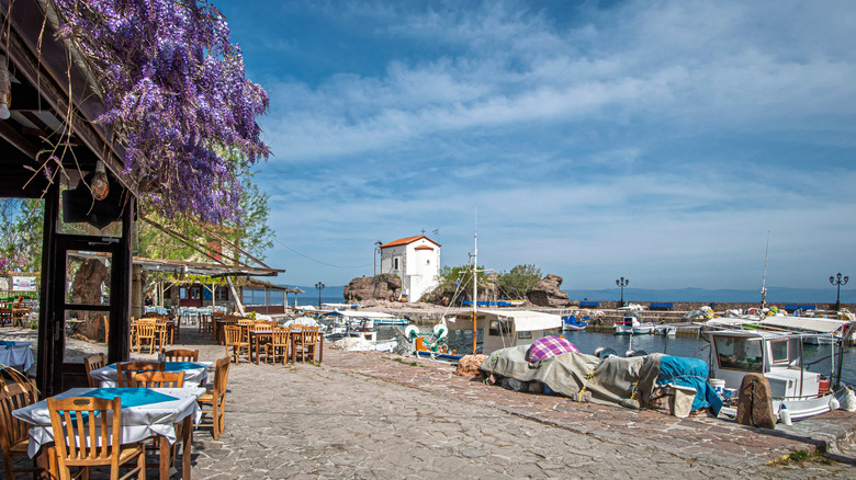 Cafe by the waterfront on Lesvos, Greece
