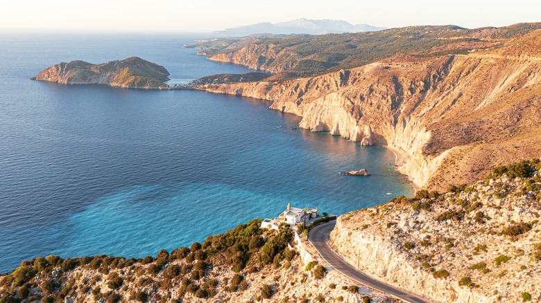 View of scenic road on the coast of Kefalonia, Greece