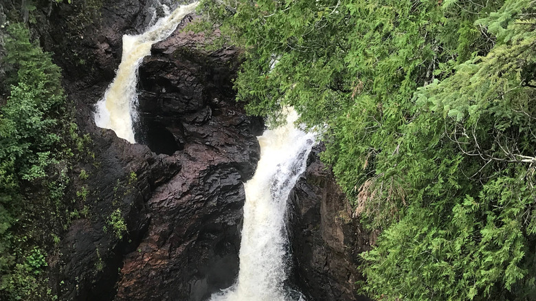 The two waterfalls at Devil's Kettle in Judge C.R. Magney State Park, Minnesota