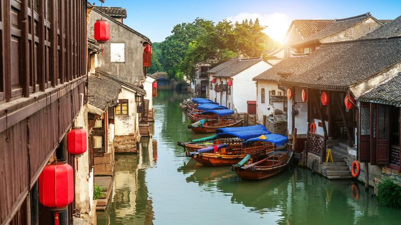 Canals of Suzhou with lantern-laden facades