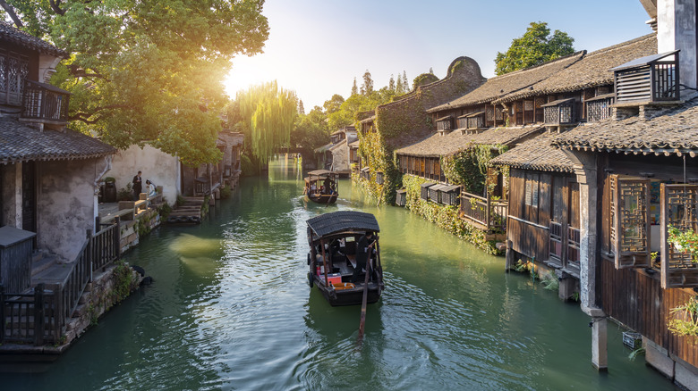 Boat drifting along the Suzhou canals