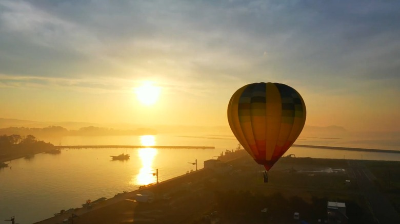 Hot air balloon over Matsushima Bay, Japan