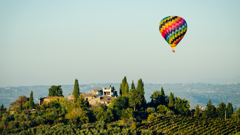 Hot air balloon over Tuscany