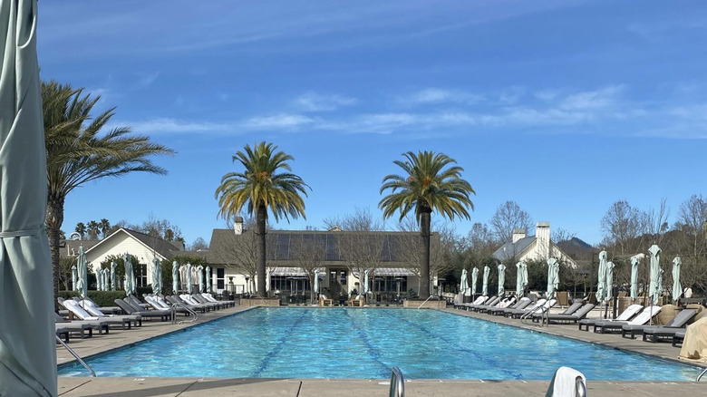 The outdoor pool and pool lounge chairs at Solage.
