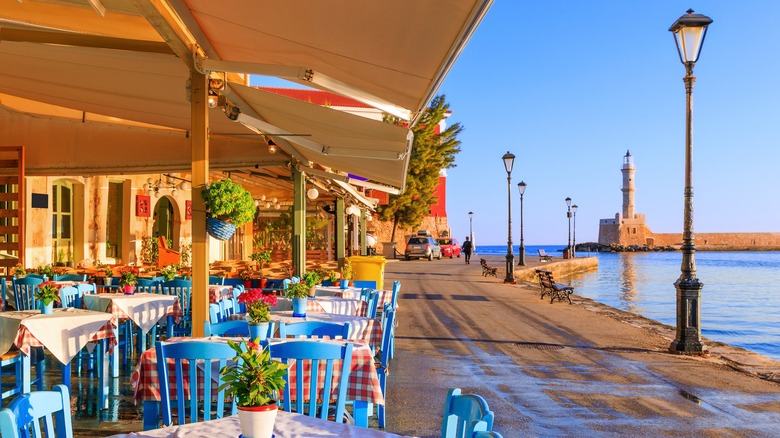 Restaurants on the water in Crete, Greece