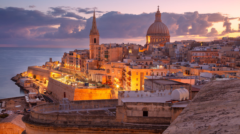 Valleta, Malta lit up at dusk