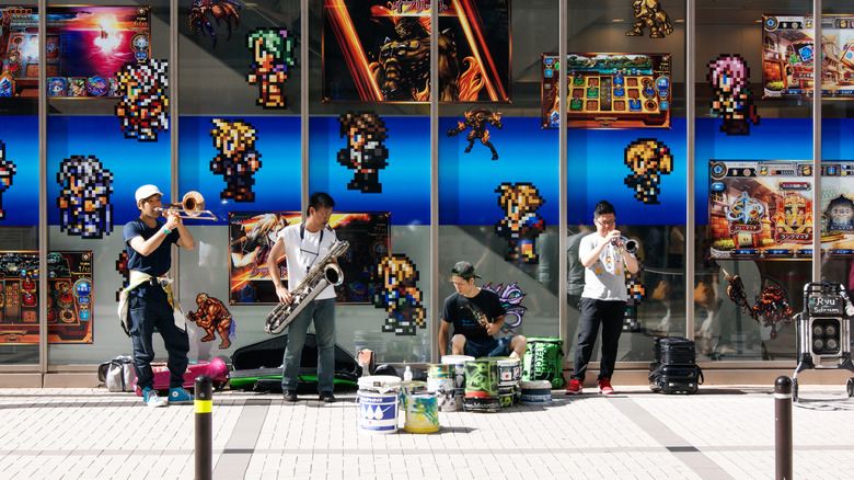 Street musicians outside store in Tokyo