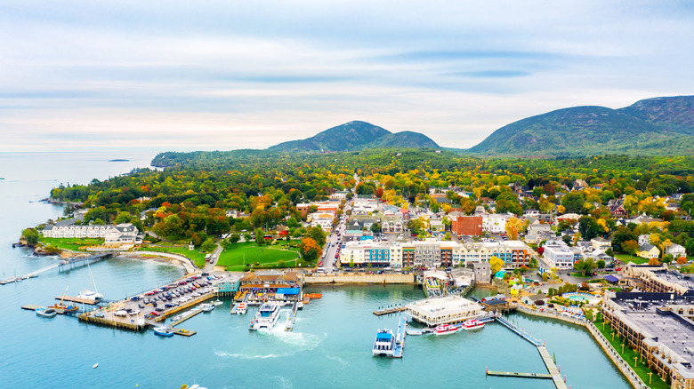 Aerial view of the harbor at Bar Harbor, Maine