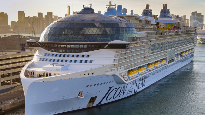 The Royal Caribbean Icon of the Seas docked at the Port of Miami