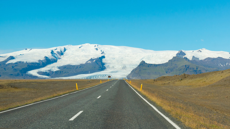 Öræfajökull volcano covered in glaciers seen from the road in Iceland