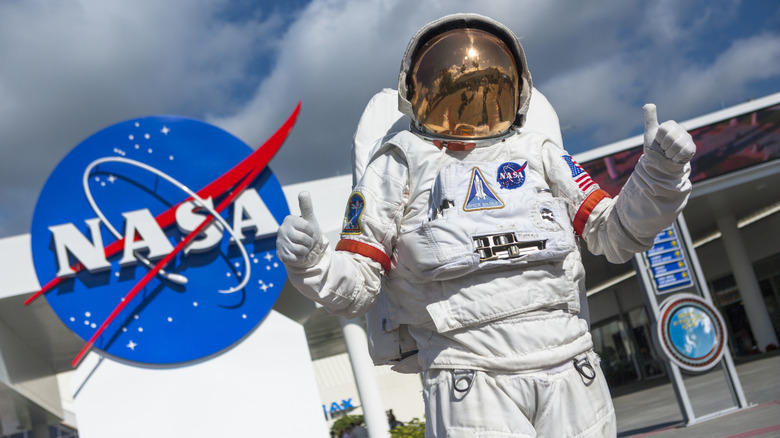 An astronaut suit at the NASA Kennedy Space Center in Cape Canaveral, Florida