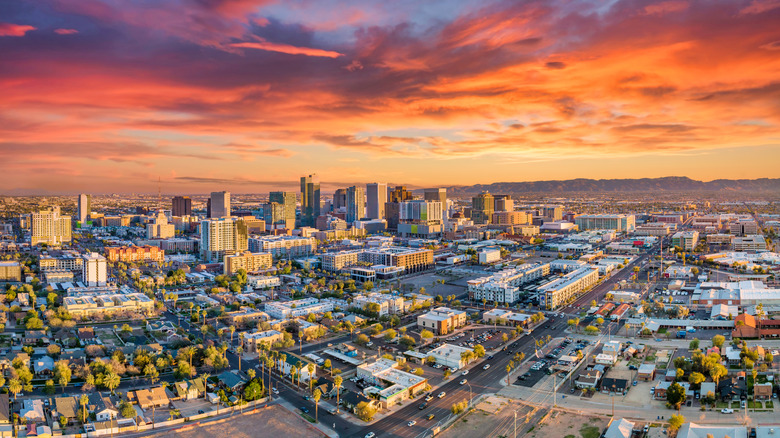 Phoenix skyline at sunset