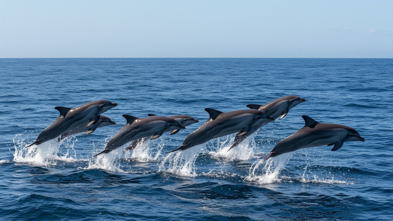 Dolphins jumping out of the water