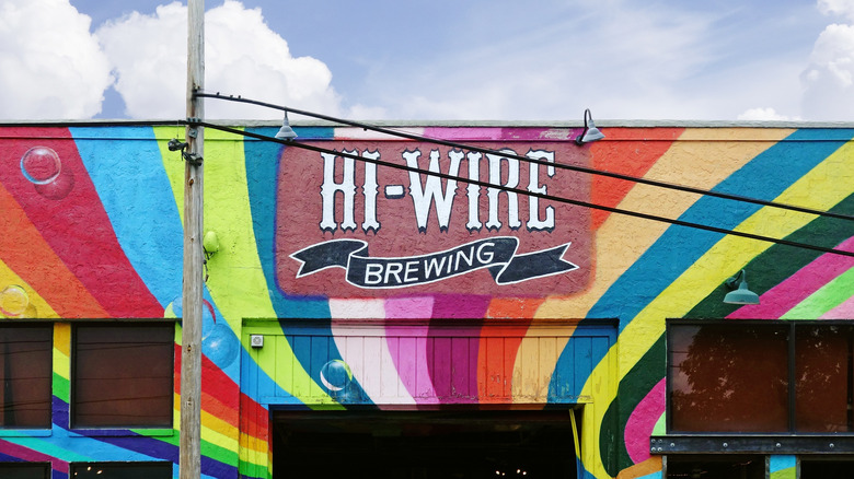 Front sign of Hi-wire brewing in Asheville NC