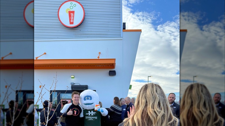 Customers standing outside the Thirst drinks