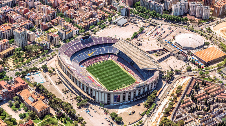 An aerial view of Camp Nou, the home stadium of the famous FC Barcelona.