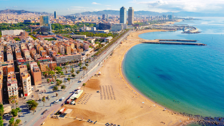 An Aerial view of Barceloneta Beach.