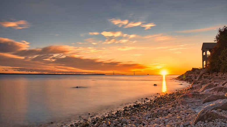 Mackinac Island's shoreline at sunset