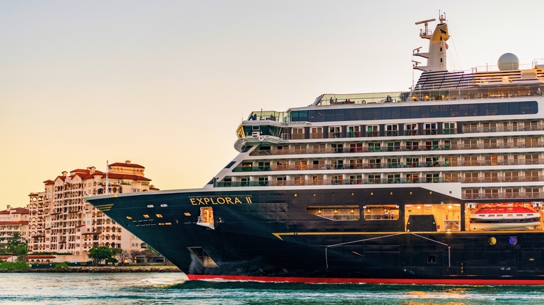 Explora II in the harbor near Miami, Florida at sunset