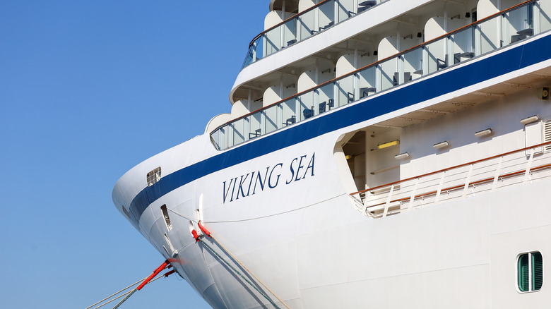 Close-up shot of the Viking Sea hull