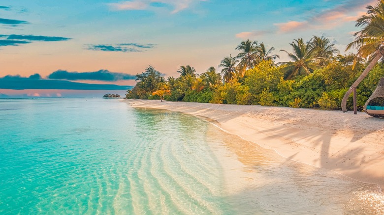 an empty tropical beach at sunset