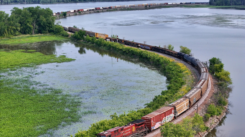 A freight train passing through Savanna, Illinois
