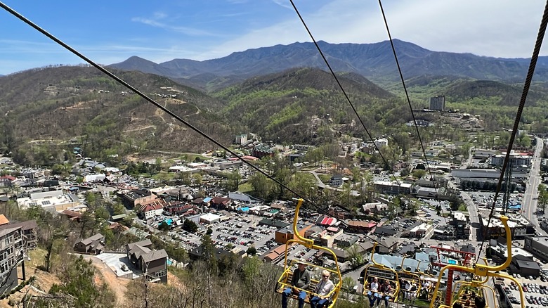 chairlifts rise over Gatlinburg, Tennessee