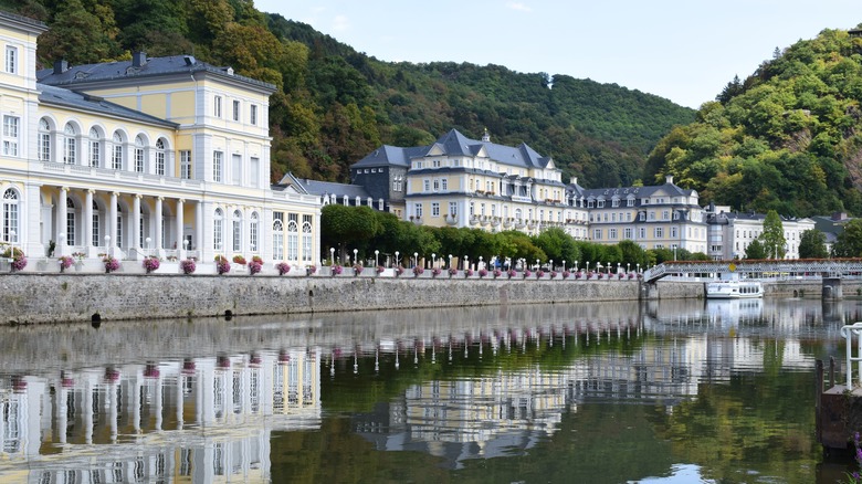 Majestic riverside buildings in Bad Ems, Germany