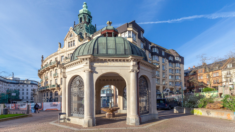 The Kochbrunnen fountain inside a pavilion in Wiesbaden, Germany