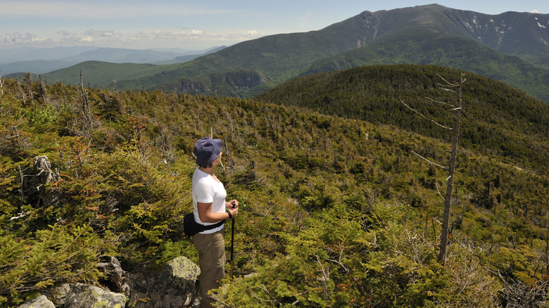 Woman hiking in New Hampshire mountains