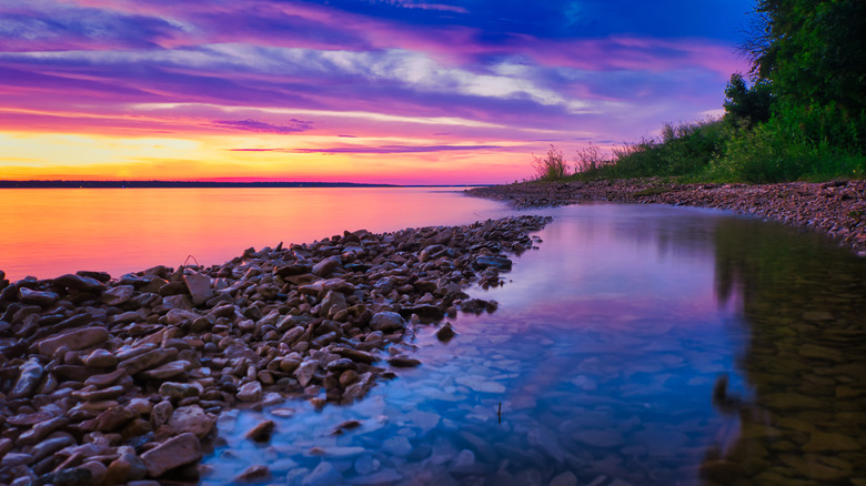 Colorful skies over Lake Texoma after a storm.